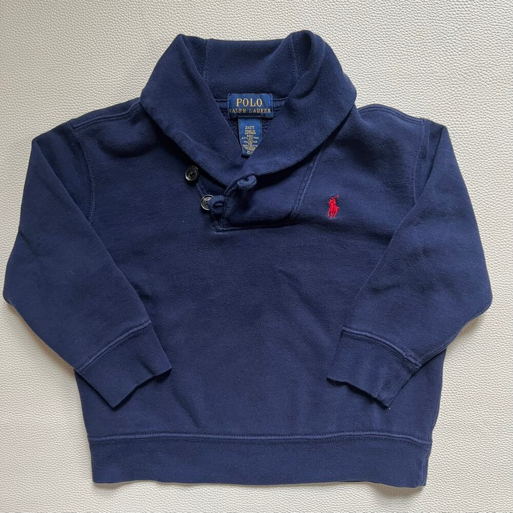 Polo Ralph Lauren Boys 2T Navy Shawl Collar Sweatshirt Red Pony Pullover